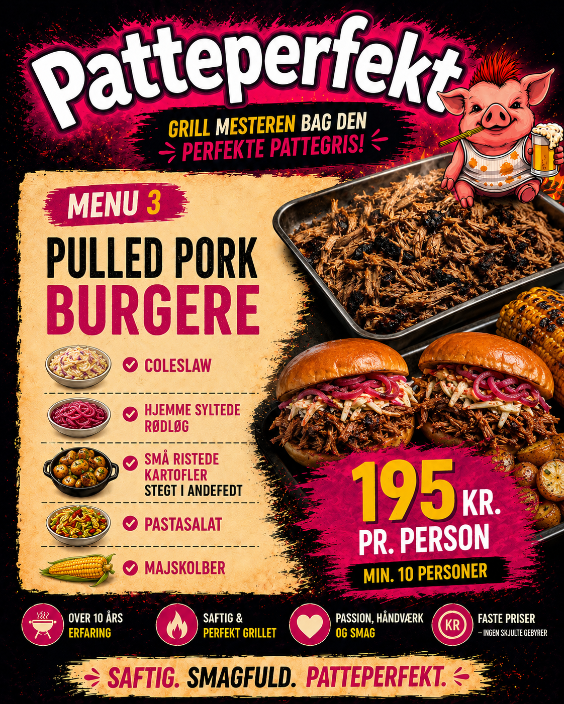 Menu til små selskaber - pulled pork burgere